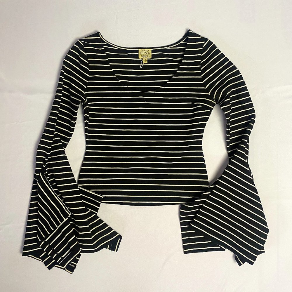 RONNY KOBO Striped b&w top flared sleeves